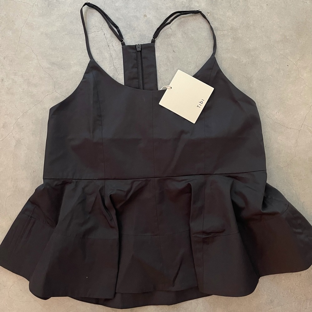Tibi eco poplin sculpted peplum cami size 6, new with tags, black